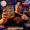 Glass mug featuring 2026 New York Knicks Eastern Conference Champions graphic with basketball trophy and skyline design!