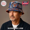 Distressed blue denim bucket hat with New York Knicks 2026 Eastern Conference Champions logo and orange text detailing!