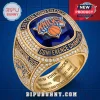 Gold New York Knicks 2026 Eastern Conference Champions ring with blue center stone and embedded crystals!