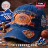 Distressed blue and orange New York Knicks 2026 Eastern Conference Champions baseball cap with embroidered team logos!