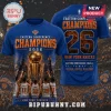 Blue New York Knicks 2026 Eastern Conference Champions shirt with team players and trophy graphic on front and back!
