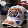 Distressed white baseball cap with orange and blue New York Knicks Eastern Conference Champions embroidery!