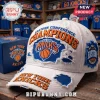 White New York Knicks baseball cap with distressed details and Eastern Conference Champions embroidery in orange and blue!