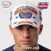 Distressed white New York Knicks baseball cap with Eastern Conference Champions embroidery in orange and blue text!