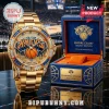 Gold New York Knicks watch with basketball logo and diamond bezel in blue velvet display box!