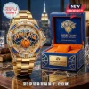 Gold New York Knicks Empire Court Legacy Edition watch with blue and orange accents and diamond bezel!