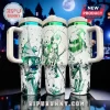 White tumblers with metallic green Nightmare Before Christmas character prints featuring Jack, Sally, and Oogie Boogie!