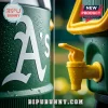 Close up side by side of a green cooler logo and a yellow plastic spigot!