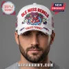 White distressed baseball cap featuring Ole Miss Rebels text and Colonel Reb graphic with tropical beach elements!