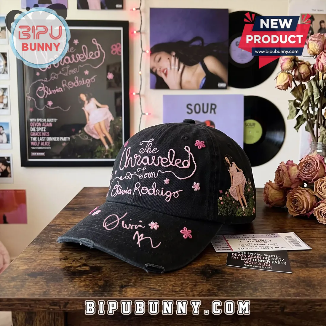 Olivia Rodrigo The Unraveled Tour Premium Distressed Baseball Cap Olivia Rodrigo The Unraveled Tour Premium Distressed Baseball Cap
