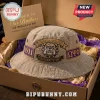 Tan bucket hat with Omega Psi Phi embroidery, bulldog mascot, 1911, and Greek letters in purple and gold thread.!