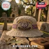 Distressed beige bucket hat with purple and gold Omega Psi Phi, 1911, Fraternity, Inc., ΩΨΦ text and bulldog logo embroidery!