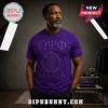 Purple t-shirt with embossed Omega Psi Phi fraternity Greek letters and crest logo with 1911 text on the sleeve!