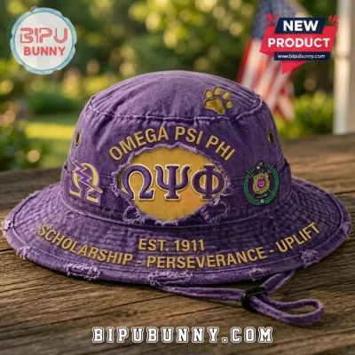 Omega Psi Phi Distressed Purple Fraternity Embroidered Bucket Hat