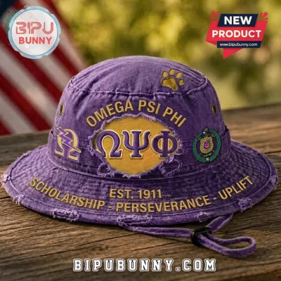 Omega Psi Phi Distressed Purple Fraternity Embroidered Bucket Hat