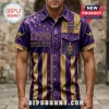 Purple and gold Omega Psi Phi button-up shirt featuring Greek letters, stars, and fraternity crest logo!