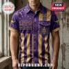 Purple and gold Omega Psi Phi button down shirt with greek letters, five stars, and fraternity crest logo!