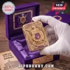 Gold ornate lighter, purple velvet box, 