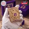 Gold Omega Psi Phi lighter, purple shield, lamp, star, diamond accents, 