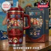 Red metal One Piece tumbler featuring Straw Hat crew, 29th anniversary text, and logo on matching display box!