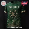 Dark green One Piece anime t-shirt with skull and crossbones emblem ship compass graphic and straw hat icon!