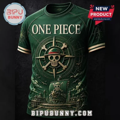 One Piece Anime Straw Hat Pirates Jolly Roger Green Shirt