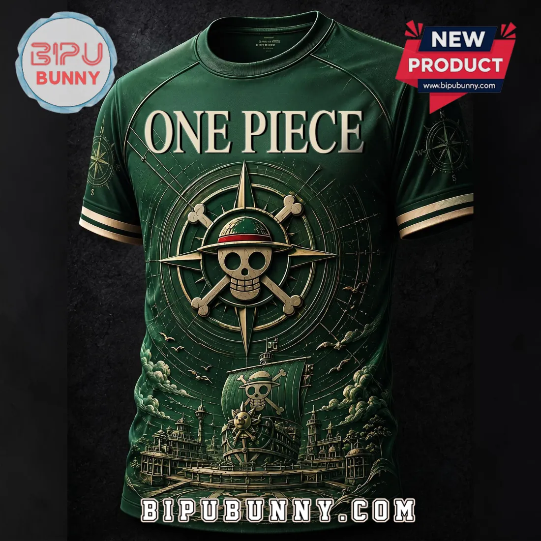 One Piece Anime Straw Hat Pirates Jolly Roger Green Shirt One Piece Anime Straw Hat Pirates Jolly Roger Green Shirt