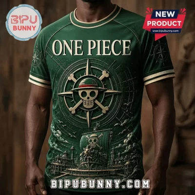 One Piece Anime Straw Hat Pirates Jolly Roger Green Shirt