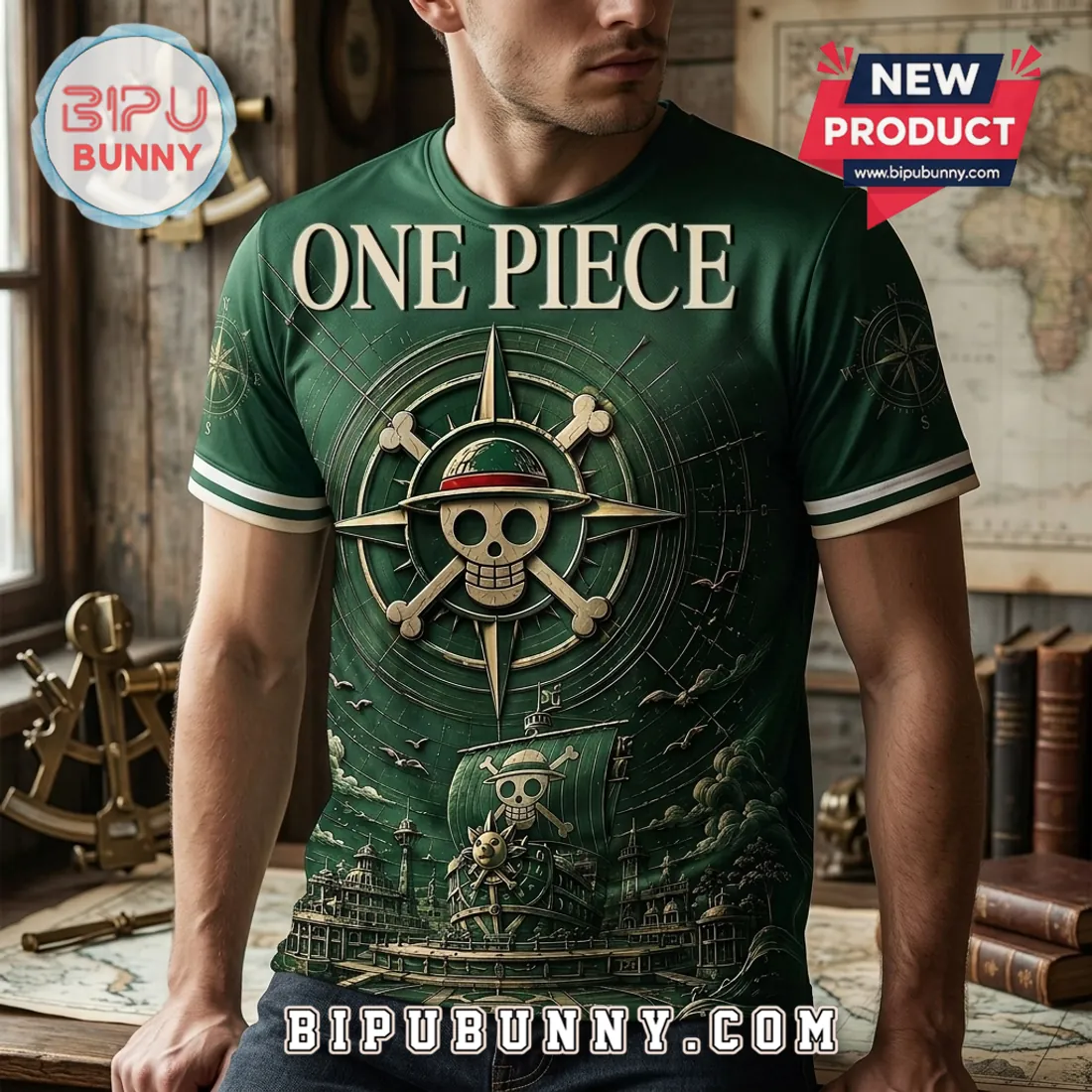 One Piece Anime Straw Hat Pirates Jolly Roger Green Shirt One Piece Anime Straw Hat Pirates Jolly Roger Green Shirt