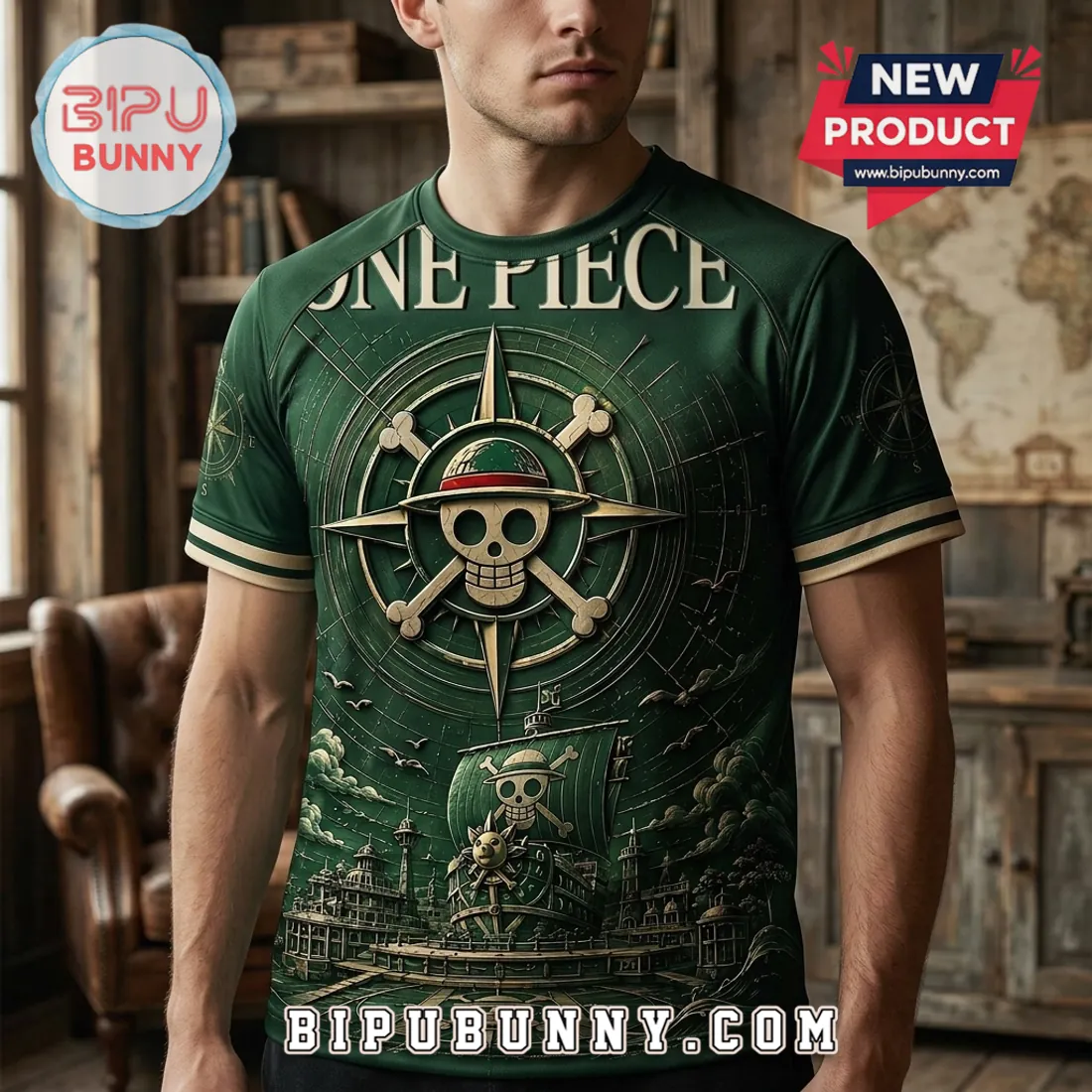 One Piece Anime Straw Hat Pirates Jolly Roger Green Shirt One Piece Anime Straw Hat Pirates Jolly Roger Green Shirt