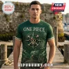 Dark green One Piece anime t-shirt with straw hat skull logo and nautical compass graphic!