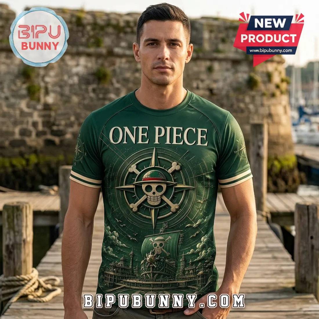 One Piece Anime Straw Hat Pirates Jolly Roger Green Shirt One Piece Anime Straw Hat Pirates Jolly Roger Green Shirt