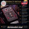 Dark red gothic embossed lighter case! Ozzy Osbourne wearing crown, glasses! Text: OZZY OSBOURNE PRINCE OF DARKNESS!