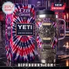 Ozzy Osbourne Yeti tumbler with guitar design, red white and blue tie-dye box, and Prince of Darkness text on metal.!