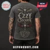 Grey mineral wash band t-shirt with Ozzy Osbourne text, skull and bat wings back graphic, and classic song titles!
