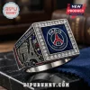 Silver ornate championship ring, dark blue square top, clear gems, PARIS SAINT-GERMAIN logo. Side: ICI C'EST PARIS, Eiffel Tower, 1970!
