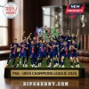 3D PSG soccer team trophy display with players holding the Champions League cup and text PSG UEFA Champions League 2025!