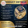 Gold championship ring for PSG 2026 UEFA Champions League winners featuring blue gem and intricate diamond encrusted sides!