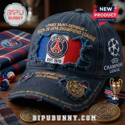 Paris Saint-Germain 2026 UEFA Champions League Winners Distressed Baseball Cap