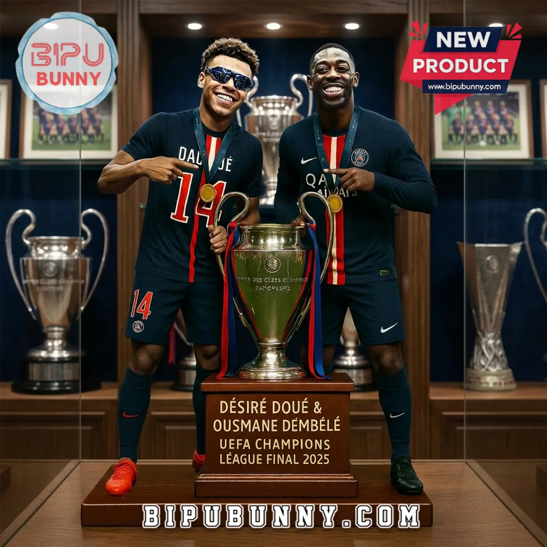 Paris Saint-Germain Doue & Dembele UCL Final 2025 Trophy Acrylic Plaque Paris Saint-Germain Doue & Dembele UCL Final 2025 Trophy Acrylic Plaque