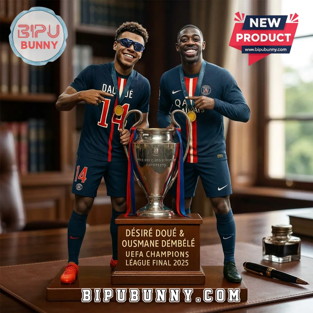 Paris Saint-Germain Doue & Dembele UCL Final 2025 Trophy Acrylic Plaque Paris Saint-Germain Doue & Dembele UCL Final 2025 Trophy Acrylic Plaque