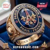 Gold blue ornate PSG championship ring with Eiffel Tower, 'PARIS SAINT-GERMAIN', 'PARIS - FRANCE', 'ICI C'EST PARIS', 'YOUR NAME'!