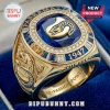 Gold championship ring with large blue gem, Parramatta Eels logo, 'PARRAMATTA 1947 THE EELS' text, clear and blue stones, rugby details!