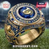 Gold blue championship ring features clear gems, Parramatta Eels Rugby League, Champions, Blue & Gold Eels Pride, Parramatta Forever text!