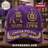 Purple baseball cap with gold Omega Psi Phi embroidery, bulldog mascot, crest, and Founded 1911 text.!