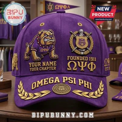 Personalized Omega Psi Phi Bulldog Fraternity Purple Gold Custom Cap