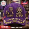 Purple baseball cap with Omega Psi Phi bulldog mascot, Greek letters, and gold laurel leaf embroidery.!