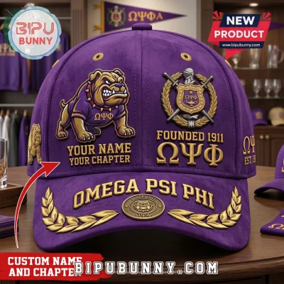 Personalized Omega Psi Phi Bulldog Fraternity Purple Gold Custom Cap
