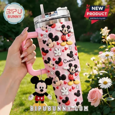 Pink Cartoon Mouse Glitter Custom 40oz Tumbler