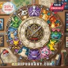 Vibrant multi-character Pokemon wall clock with exposed gears, personalized DANIEL text, gold and bone-colored ornate frame!